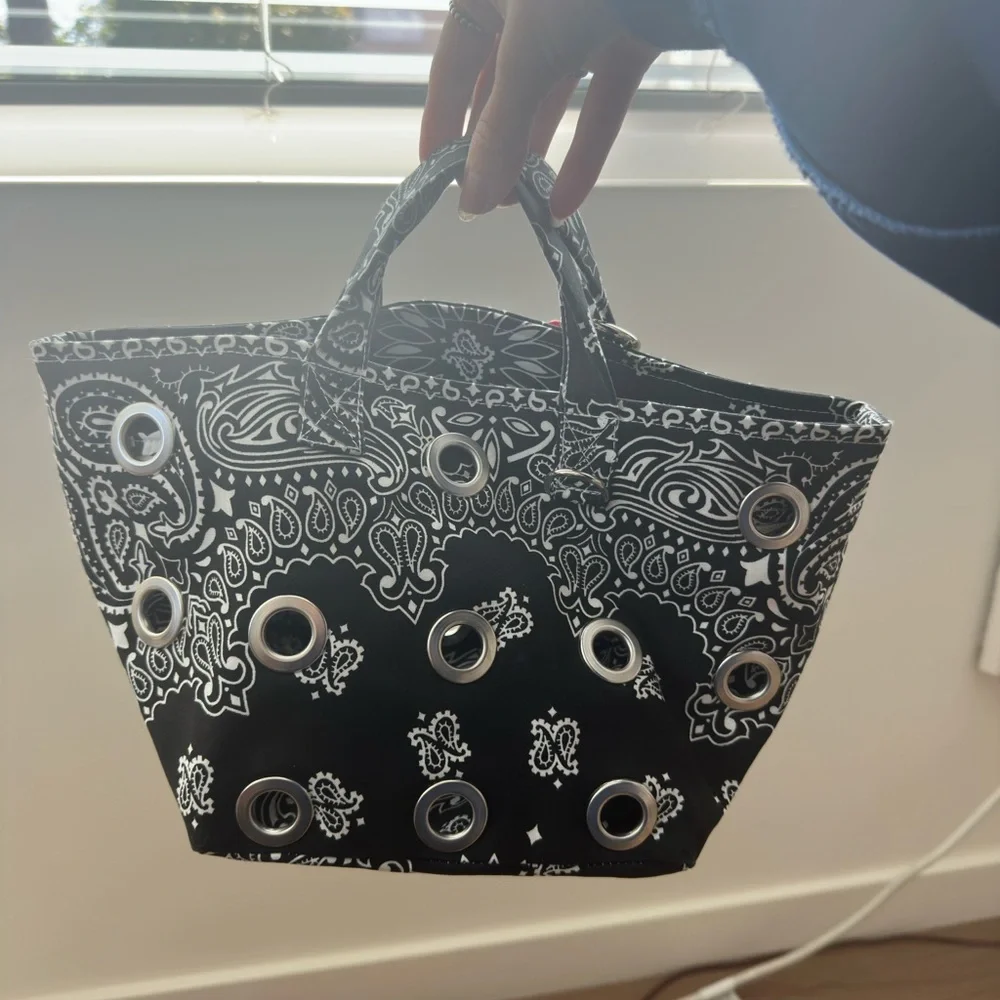 Bandana Eyelet Mini Tote Bag in Black - Picture 5 of 7